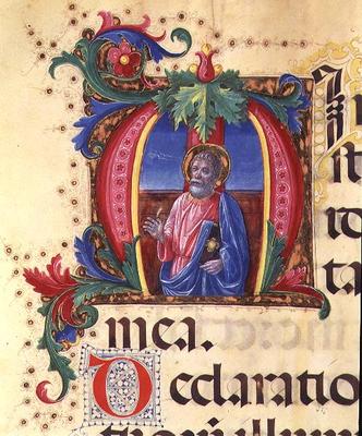 Ms 542 f.31r Historiated initial 'H' depicting a male saint from a psalter written by Don Appiano fr a Giovanni di Guiliano Boccardi