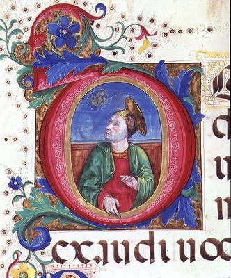 Ms 542 f.53r Historiated initial 'O' depicting a male saint from a psalter written by Don Appiano fr a Giovanni di Guiliano Boccardi