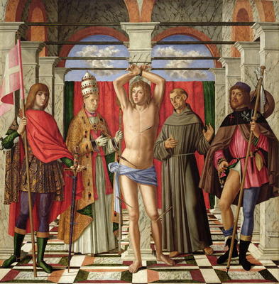 Saint Sebastian with Saints Liberale, Gregory, Francis and Roch (oil on panel) a Giovanni di Niccolo Mansueti