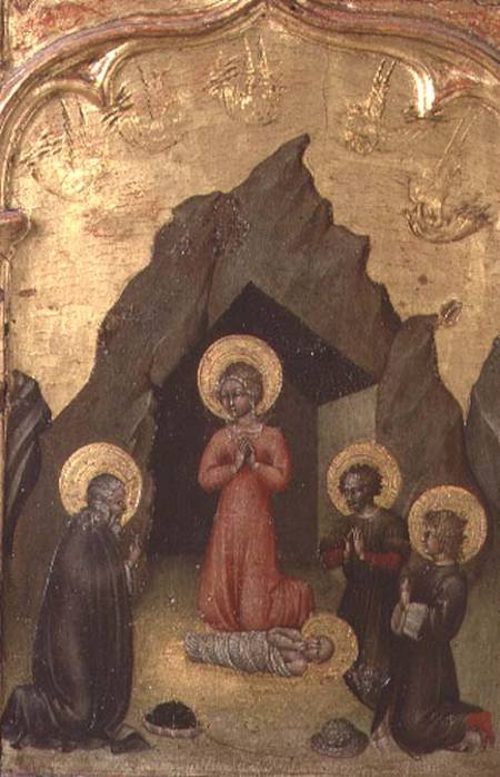 Adoration of the Child by the Virgin, St. Joseph and two saints a Giovanni  di Paolo di Grazia