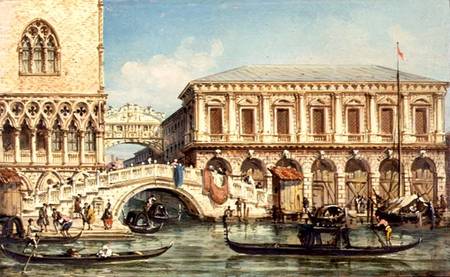 View of the Doge's Palace, the Bridge of Sighs and the Prison a Giovanni Grubacs