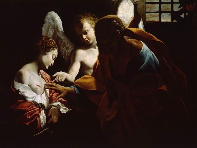 Saint Agatha Attended by Saint Peter and an Angel in Prison a Giovanni Lanfranco