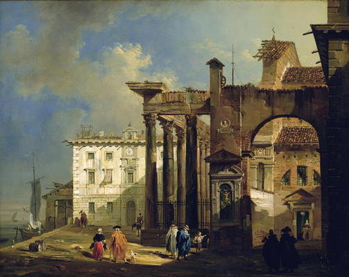 The Portico of the Church of San Lorenzo in Milan, c.1814 (oil on canvas) a Giovanni Migliara