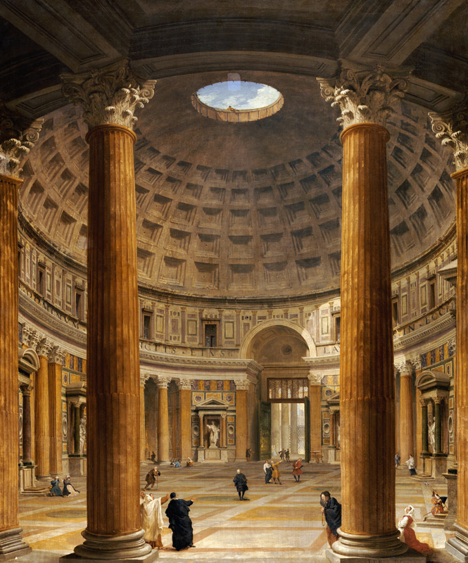 The Interior Of The Pantheon, Rome, Looking North From The Main Altar To The Entrance, The Piazza De a Giovanni Paolo Pannini