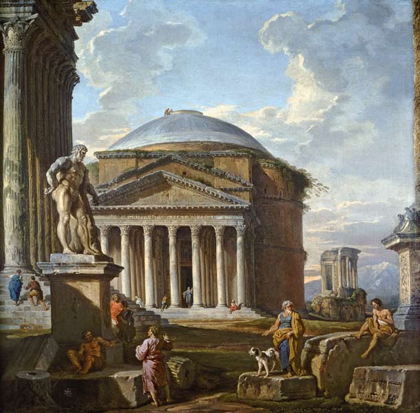 View of the Pantheon, the Farnese Hercules and other Roman Ruins a Giovanni Paolo Pannini