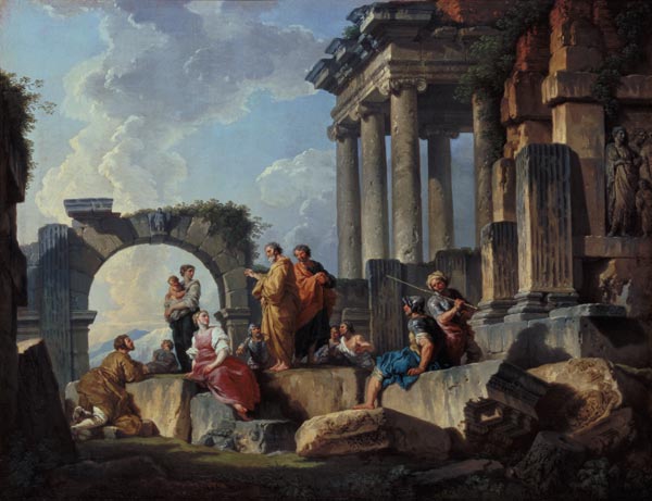 Ruins with the Apostle Paul preaching a Giovanni Paolo Pannini