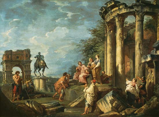 Peasants Amongst Roman Ruins a Giovanni Paolo Pannini
