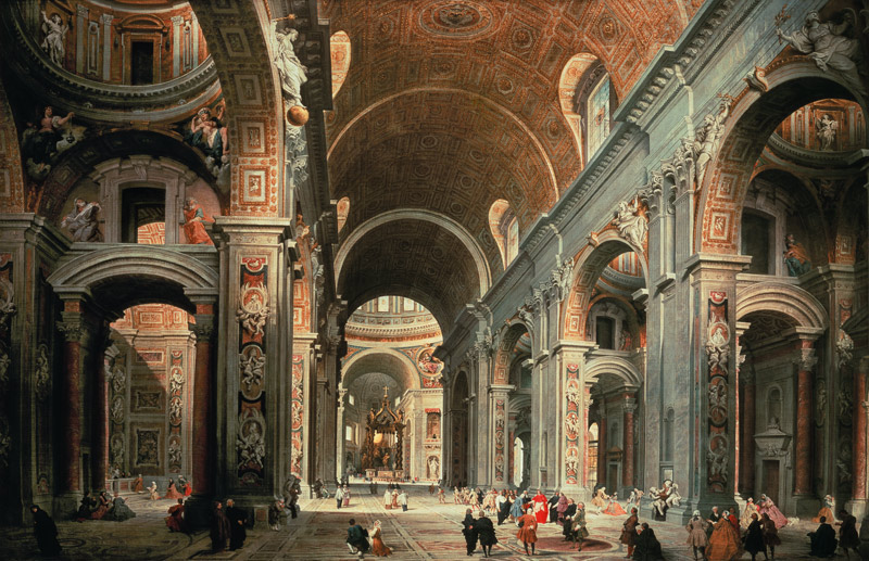 Interior of St. Peter's, Rome a Giovanni Paolo Pannini or Panini