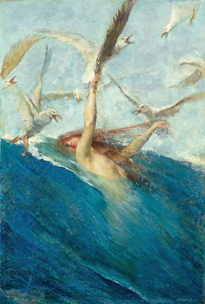 A Mermaid Being Mobbed by Seagulls a Giovanni Segantini
