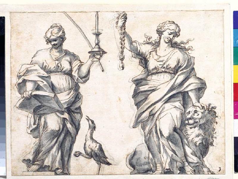 Allegorien der Wachsamkeit und der Stärke. a Giovanni Battista Lenardi