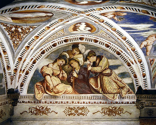 Bezel depicting a concert quartet of recorder players a Girolamo Romanino