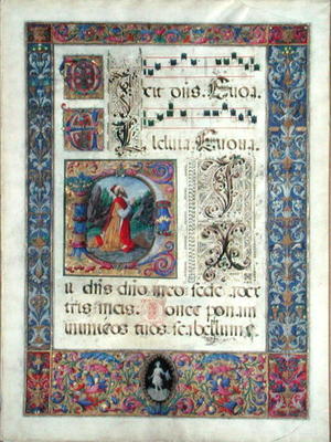 Page from a manuscript with a historiated initial 'D' depicting King David, c.1480 (vellum) a Giuliano Amadei