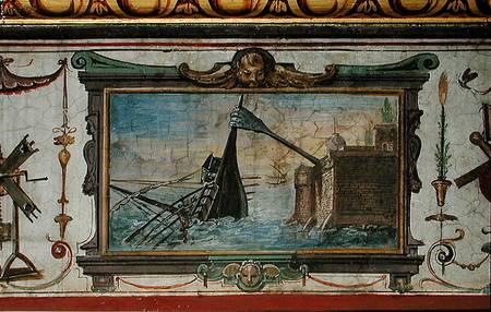 An device that allowed Archimedes (c.287-12 BC) to drag a ship ashore, Stanza della Mattematica a Giulio Parigi