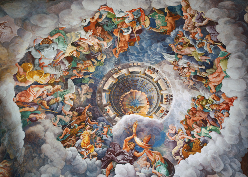 The Gods of Olympus, trompe l'oeil ceiling from the Sala dei Giganti a Giulio Romano