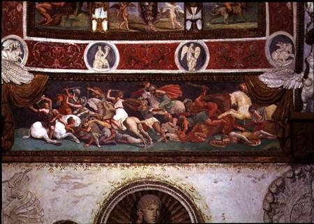 Camera delle Aquile, detail of the frieze depicting the battle between the Greeks and the Amazons a Giulio Romano