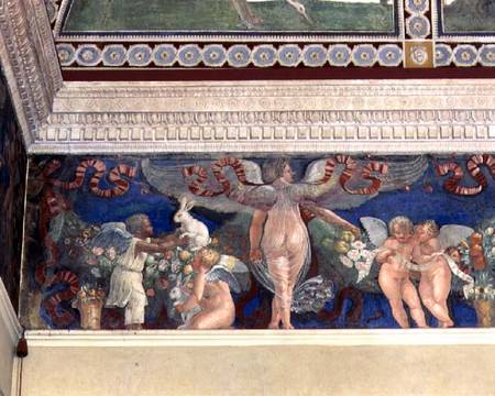 Frieze from the 'Camera con Fregio di Amorini' (Chamber of the Cupid Frieze) detail of two cupids, o a Giulio Romano