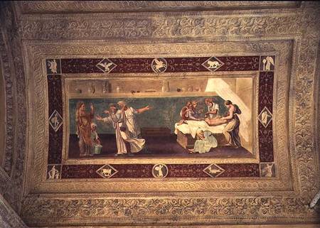Scene of a doctor attending a sick man, ceiling painting from the Giardino Segreto a Giulio Romano