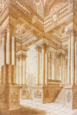 Architectural Study (pen & brown ink with brown wash on paper) a Giuseppe Bibiena