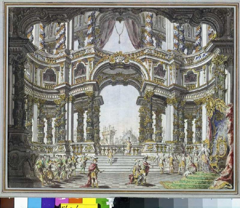 Stage set outline to Pietro Metastasios Didone Abbandonata. Dresden a Giuseppe Bibiena