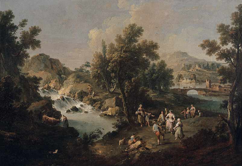Landscape with a River and Dancing Peasants a Giuseppe Zais