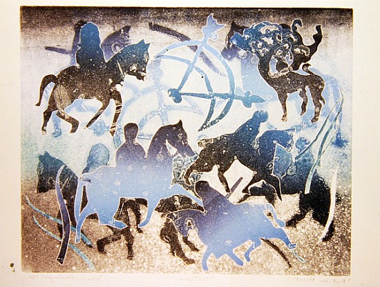 Celtic Horseman with Symbols, 1995 (monotype)  a Gloria  Wallington