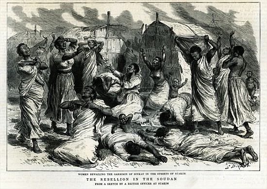 Women bewailing the garrison of Sinkat in the streets of Suakim, The Rebellion in the Soudan, from ' a Godefroy Durand