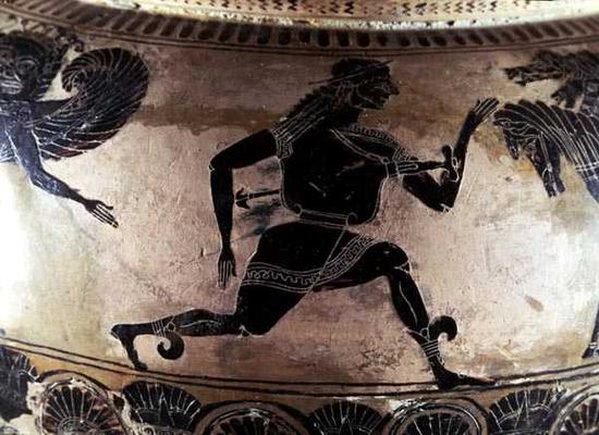 Perseus Fleeing from the Gorgons, detail from an Attic black-figure dinos, Greek, c.590 BC (pottery) a Gorgon Painter
