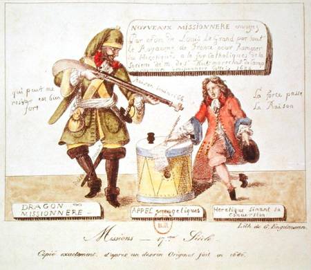Missions of the 17th Century: The Missionary Dragoon forcing a Huguenot to Sign his Conversion to Ca a Gottfried Engelmann
