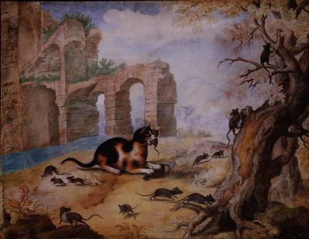 Cat killing mice in a landscape a Gottfried Mind