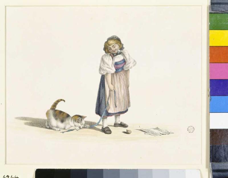 Girl, playing with cat. a Gottfried Mind
