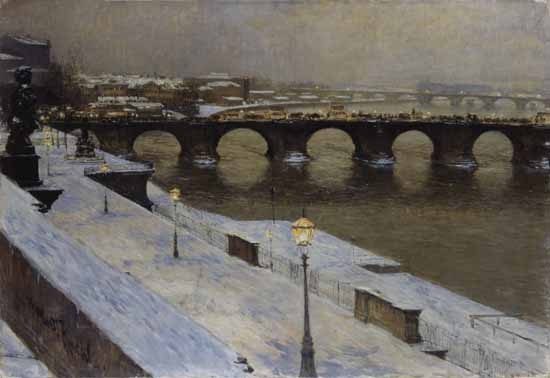 The Augustusbrücke to Dresden in the snow a Gotthard Kuehl