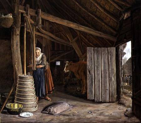 Barn Interior with a Maid Churning Butter a Govert Dircksz. Camphuysen