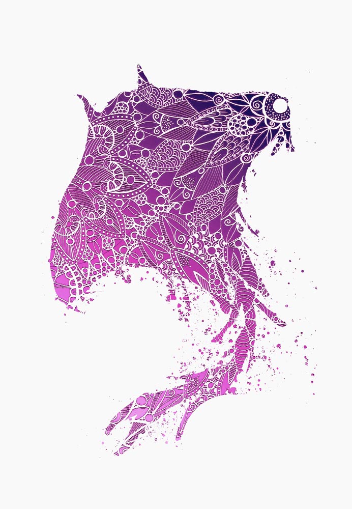 Purple Mandala Manta Ray Silhouette a Sebastian  Grafmann