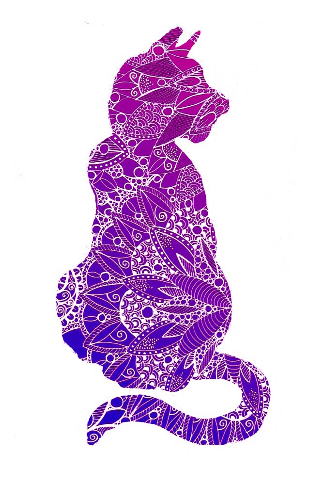 Purple Mandala Cat Silhouette a Sebastian  Grafmann