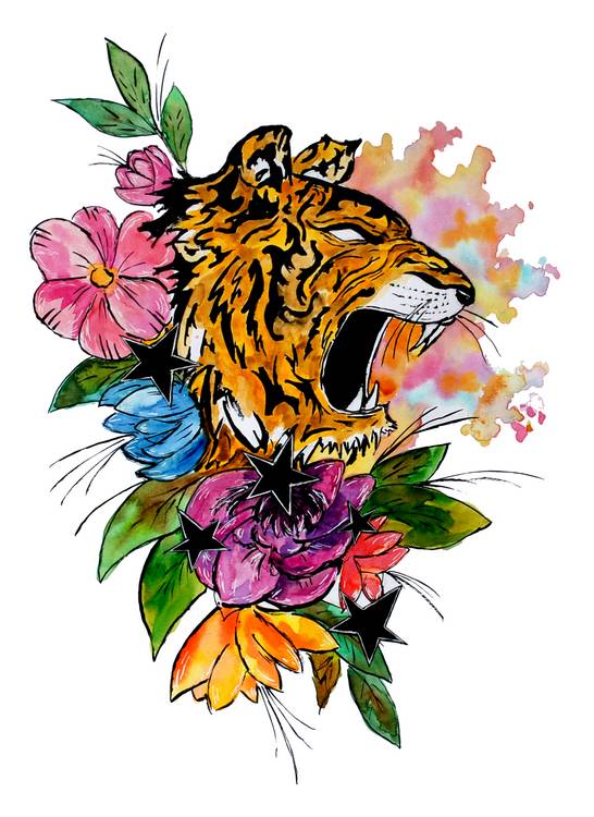 Tiger mit Blumen und Sternen a Sebastian  Grafmann