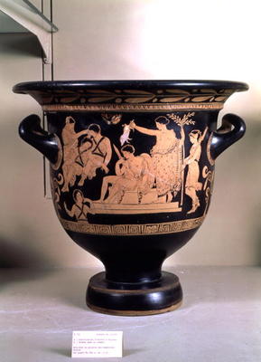 Attic red-figure krater depicting Orestes as suppliant at the shrine of Apollo in Delphi, attributed a Greek 4th century BC