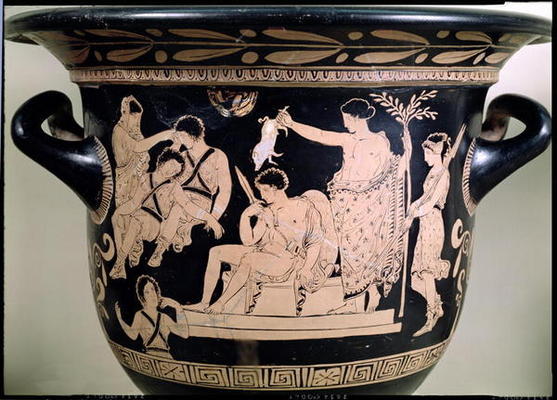 Orestes as a Suppliant at the Shrine of Apollo in Delphi, detail from an Attic red-figure krater, at a Greek 4th century BC