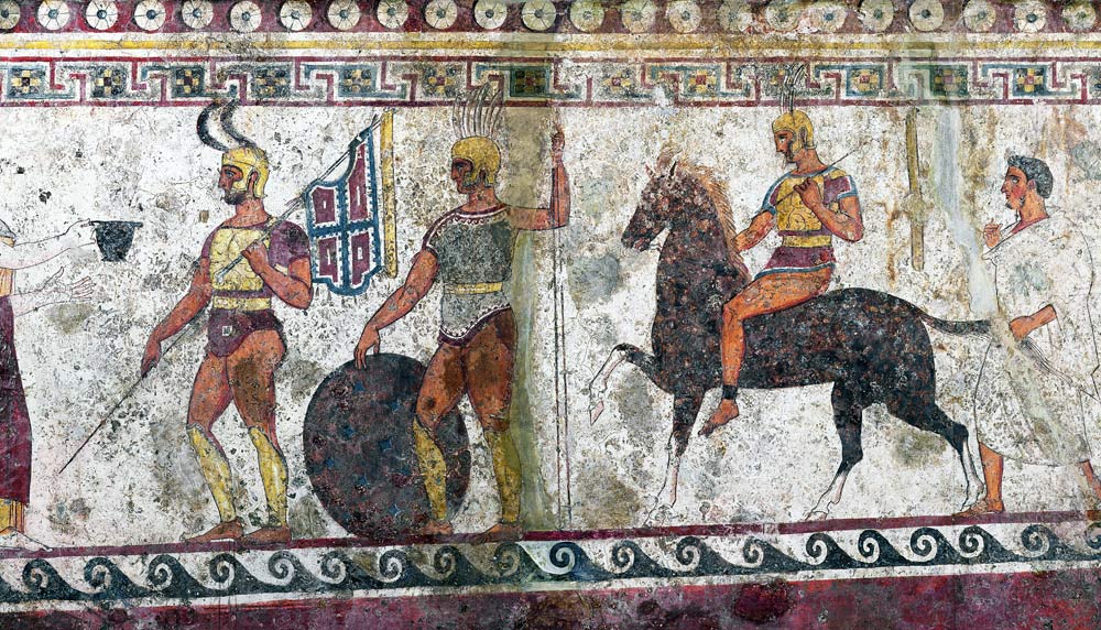 Foot soldiers and cavalry, tomb painting from Paestum a Greek School