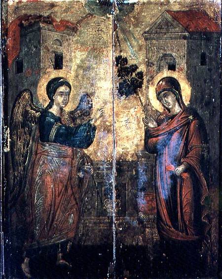 The Annunciation (oil on two panels) a Greek School