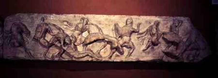Greeks Fighting Persians, detail of a sculptured frieze from the Temple of Athena Nike on the Atheni a Greek School