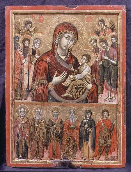 The Mother of God Hodegetria and Saints, icon from the Cycladic Islands a Greek School