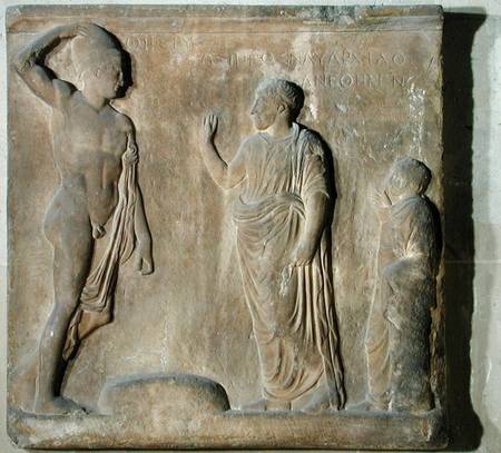 Relief plaque depicting a ceremony of invocation to Theseus a Greek School