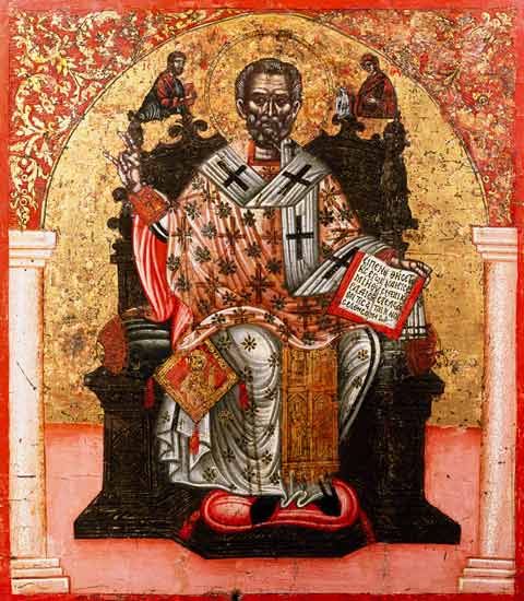 St. Nicholas enthroned, icon, from Thessalonica a Greek School