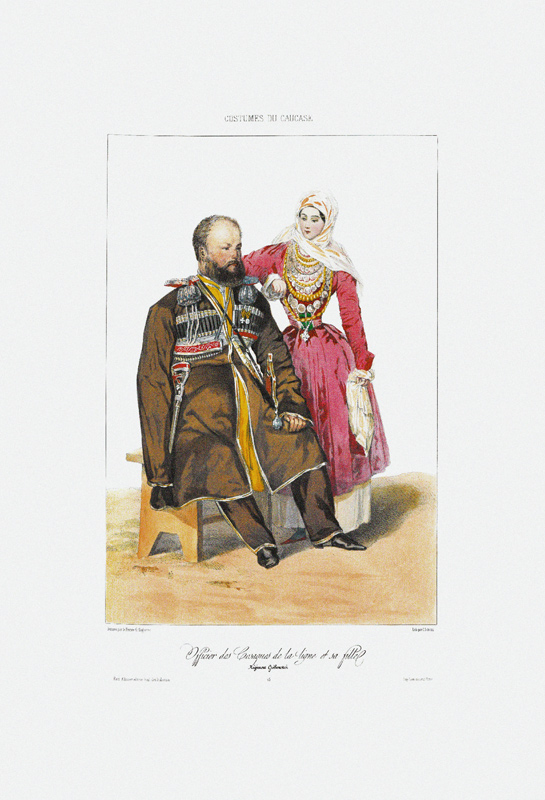 Terek Cossack with Daughter (From: Scenes, paysages, meurs et costumes du Caucase) a Grigori Grigorevich Gagarin