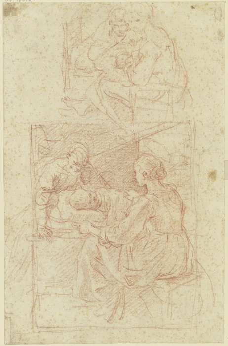 Heilige Familie, das Kind liegt im Bett, oben ein zweiter Entwurf a Guido Reni
