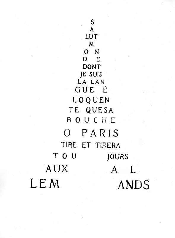 Calligram by French poet Guillaume Apollinaire: Eiffel Tower a Guillaume Apollinaire