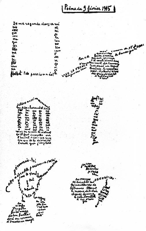 Calligram, poem by Guillaume Apollinaire a Guillaume Apollinaire