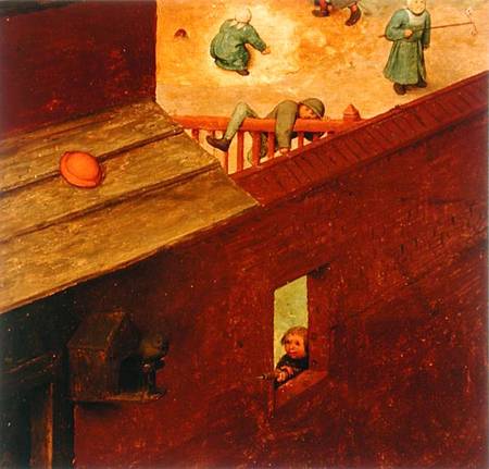 Children's Games, detail of left-hand section showing a child climbing over a fence and another shoo a Giuseppe Pellizza da Volpedo