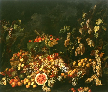 Still life with fruits and flowers a Guiseppe Recco