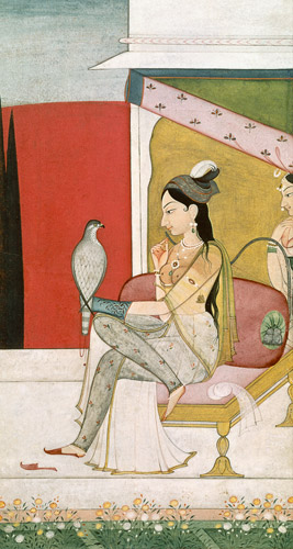 Lady with a Hawk, Pahari Style, Punjab Hills a Guler School